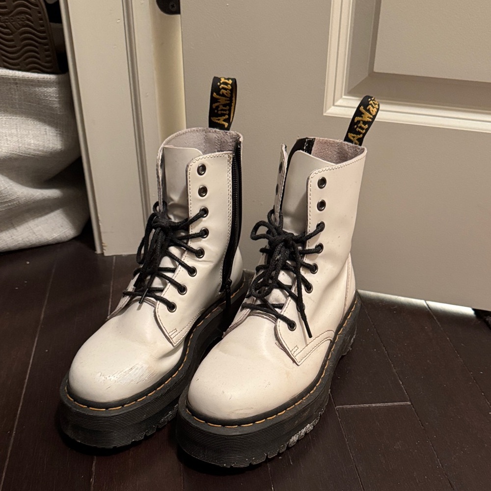 Dr. Martens White Combat Boots with Black Laces